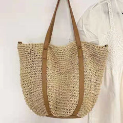 Summer Female Straw Shoulder Handbag Tote for Women Hollow Beach Travel Bag