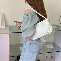 Summer Beaded Chain Shoulder Bag Women Portable Underarm Bags PU Handbags