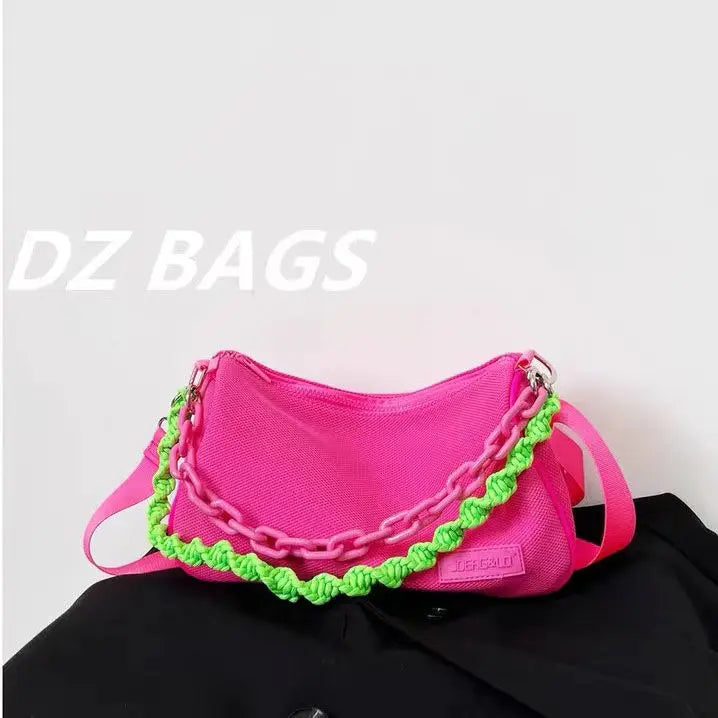 Summer Neon Green Pink Chain Armpit Bags Women Casual Shoulder Messenger Bag