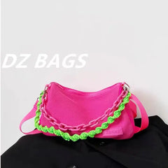Summer Neon Green Pink Chain Armpit Bags Women Casual Shoulder Messenger Bag