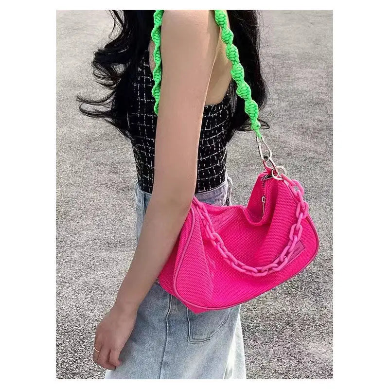 Summer Neon Green Pink Chain Armpit Bags Women Casual Shoulder Messenger Bag