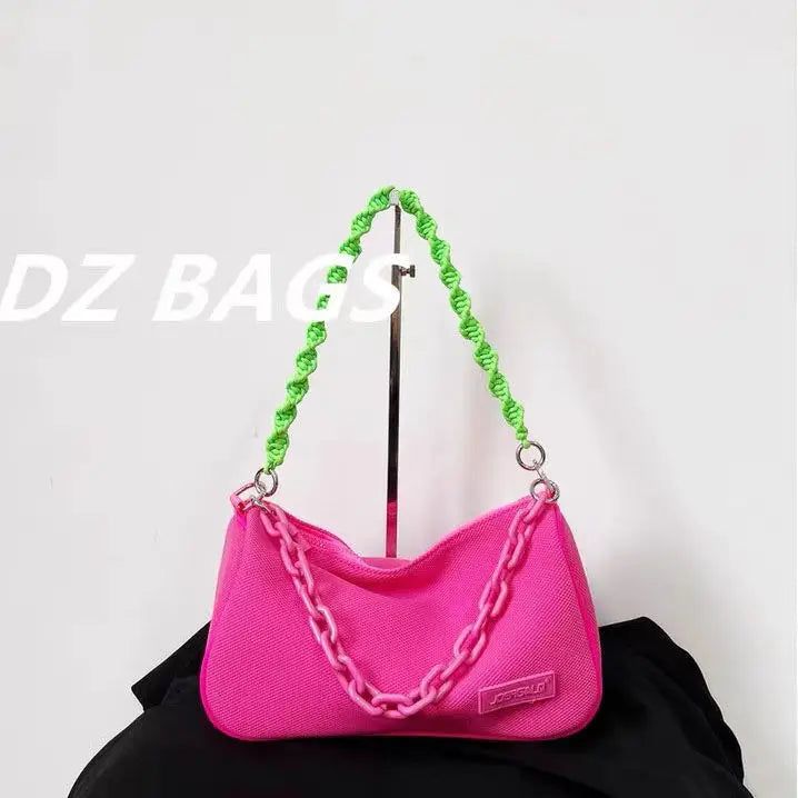 Summer Neon Green Pink Chain Armpit Bags Women Casual Shoulder Messenger Bag