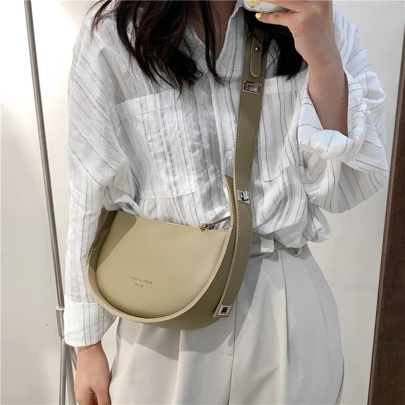 Summer Saddle Shoulder Crossbody Bag for Women Wide Strap Underarm Handbags