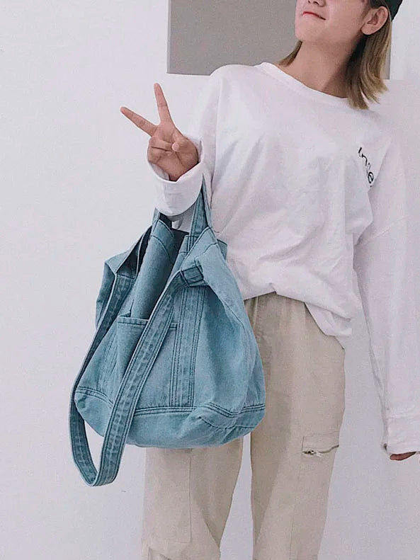 Denim Shoulder Bag for Women Casual Large Capacity Handbag