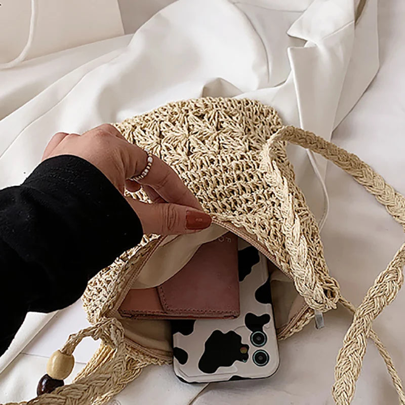 Women's Straw Weaving Shoulder Bag Tassel Beach Crossbody Purse