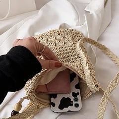 Women's Straw Weaving Shoulder Bag Tassel Beach Crossbody Purse