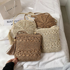 Women's Straw Weaving Shoulder Bag Tassel Beach Crossbody Purse