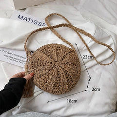 Women's Straw Weaving Shoulder Bag Tassel Beach Crossbody Purse