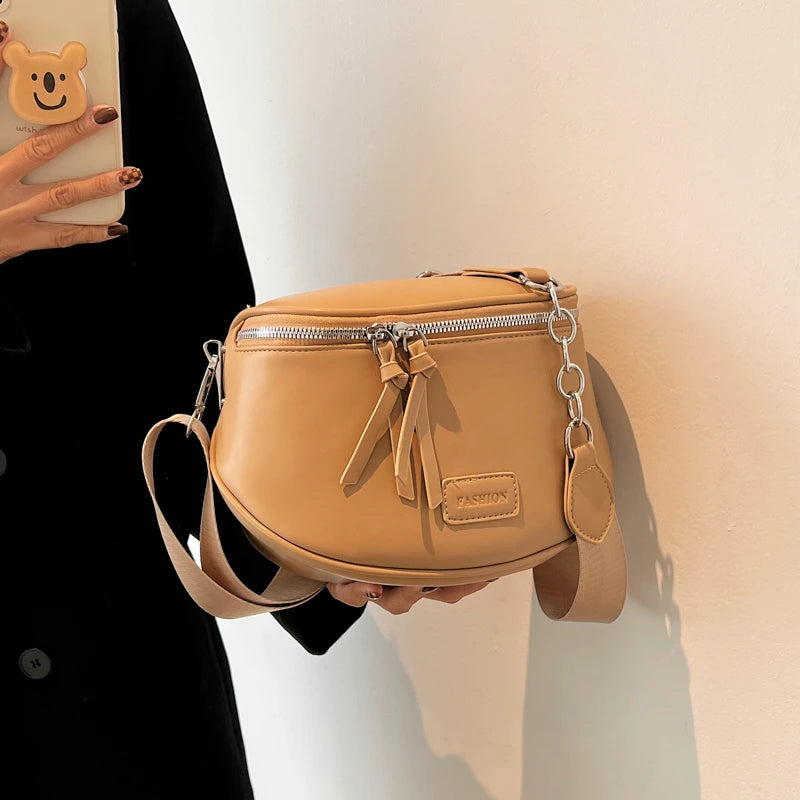 Summer Leather Belt Bag Semicircle Crossbody Chest Purse