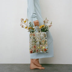 Summer Floral Beach Women Transparent Handbag Embroidered Flowers Shoulder Bag