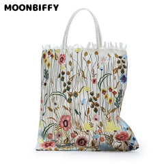Summer Floral Beach Women Transparent Handbag Embroidered Flowers Shoulder Bag