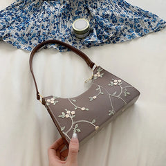 Summer Floral Stitching Shoulder Bag For Women Soft PU Leather Underarm Bags