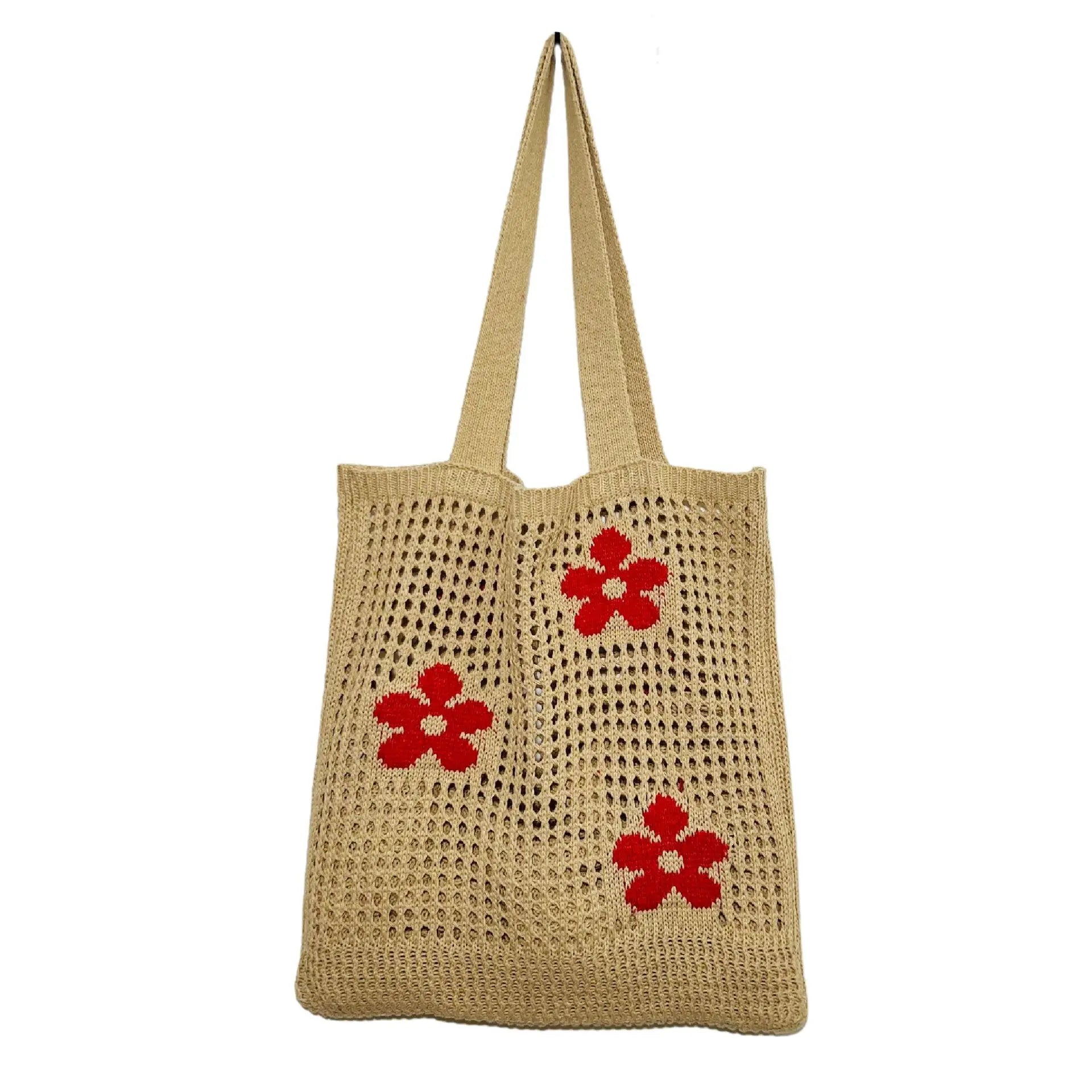 Summer Flower Handbag Women's Knitted Shoulder Bag Large Capacity Tote