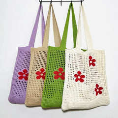 Summer Flower Handbag Women's Knitted Shoulder Bag Large Capacity Tote