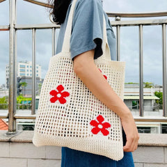 Summer Flower Handbag Women's Knitted Shoulder Bag Large Capacity Tote