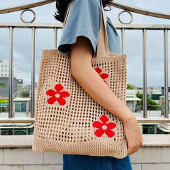 Summer Flower Handbag Women's Knitted Shoulder Bag Large Capacity Tote