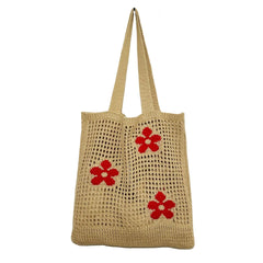 Summer Flower Handbag Women's Knitted Shoulder Bag Large Capacity Tote