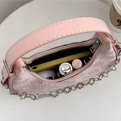 Summer Flower Underarm Bag Chains Shoulder Bag Sweet Girls Half-moon Handbag