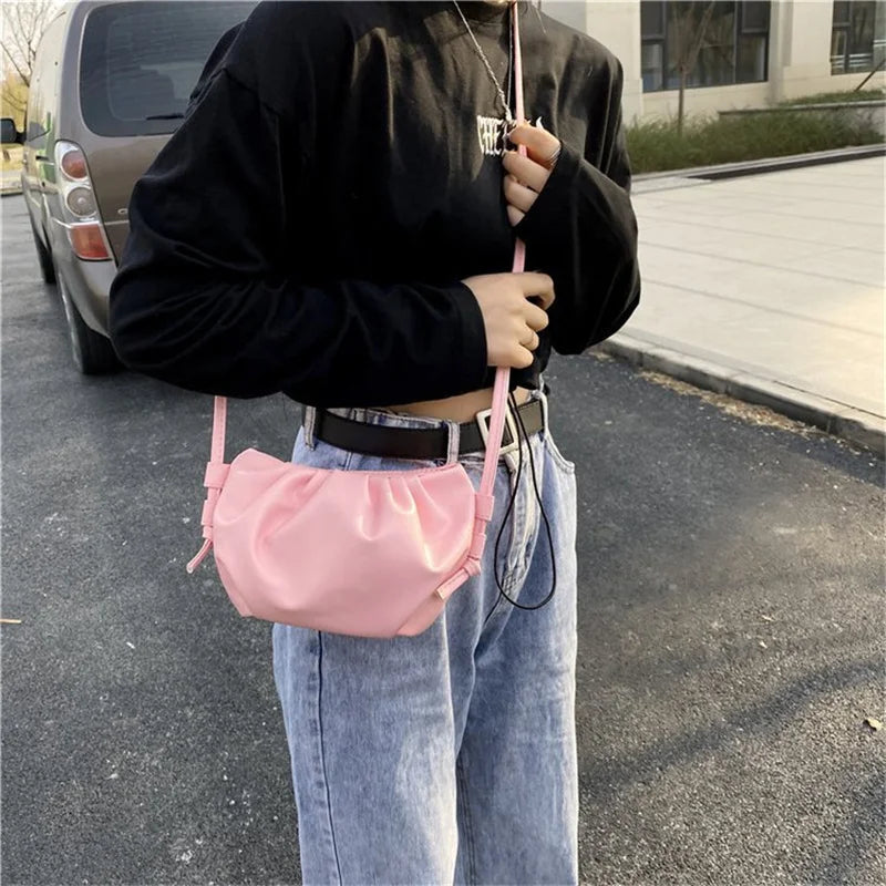 Summer Girl Shoulder Dumpling Small Bag Female Mini Pleated Crossbody Soft Bag
