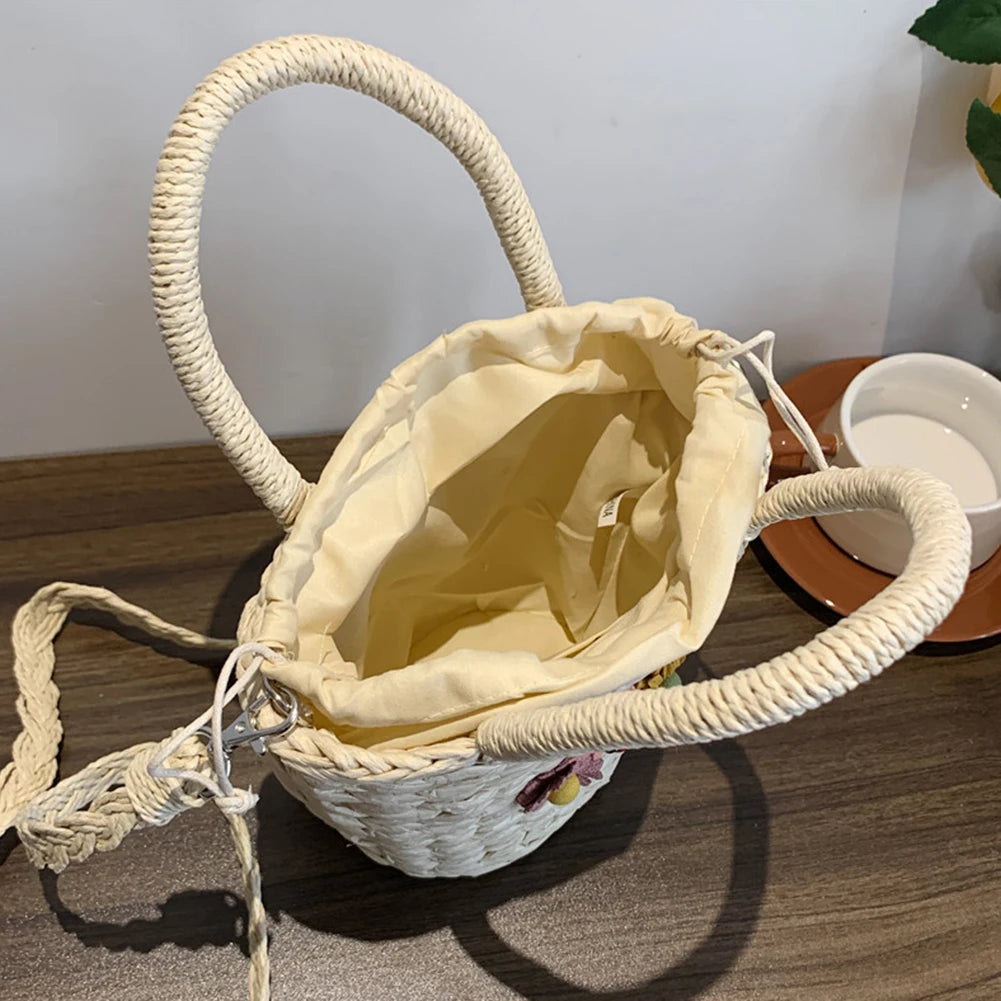 Summer Hand-Woven Handbag Casual Flower Portable Basket Shape