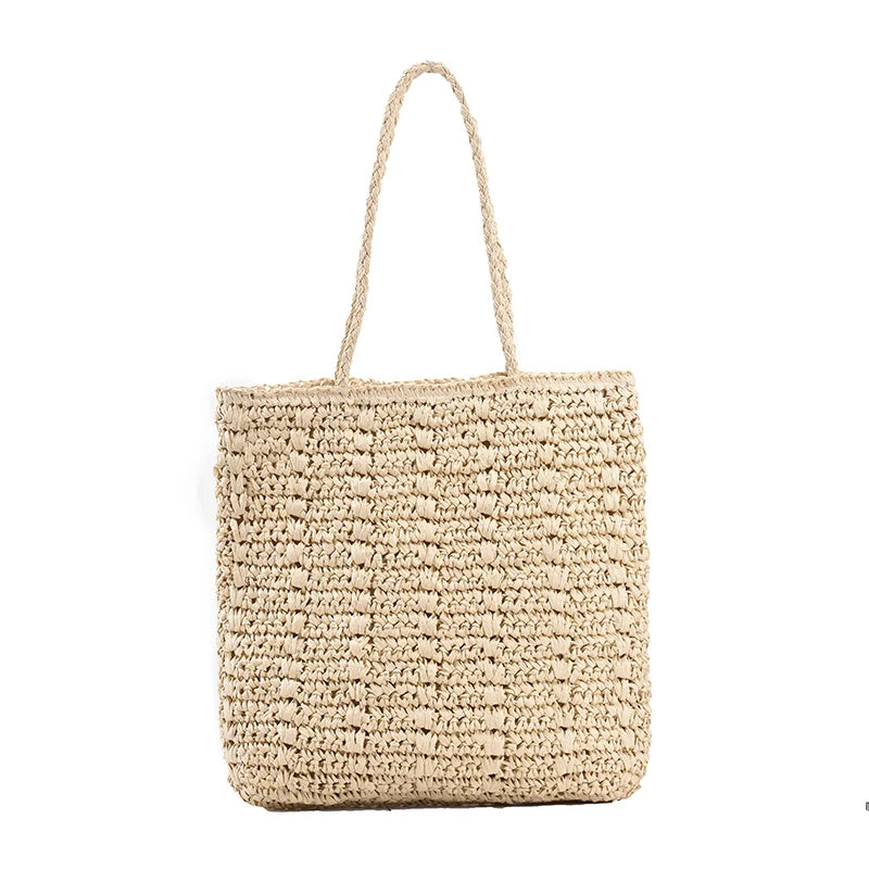 Bohemian Straw Beach Tote Handbag, Summer Travel Shopper, Large Shopping Bag
