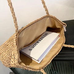 Bohemian Straw Beach Tote Handbag, Summer Travel Shopper, Large Shopping Bag