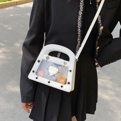Transparent Beach Tote Bag Leather Heart Crossbody Women's Party Bag