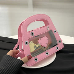 Transparent Beach Tote Bag Leather Heart Crossbody Women's Party Bag