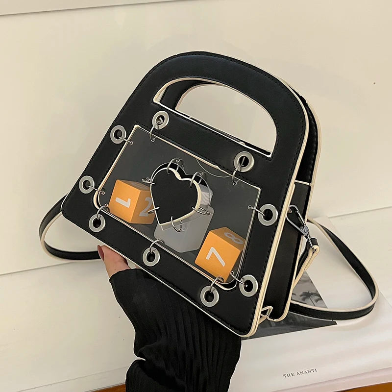 Transparent Beach Tote Bag Leather Heart Crossbody Women's Party Bag