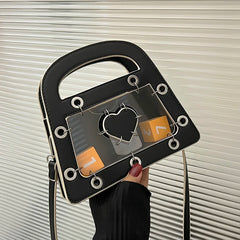 Transparent Beach Tote Bag Leather Heart Crossbody Women's Party Bag