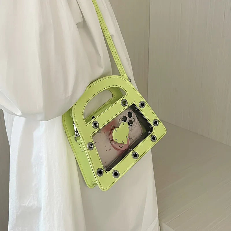 Transparent Beach Tote Bag Leather Heart Crossbody Women's Party Bag