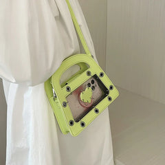 Transparent Beach Tote Bag Leather Heart Crossbody Women's Party Bag