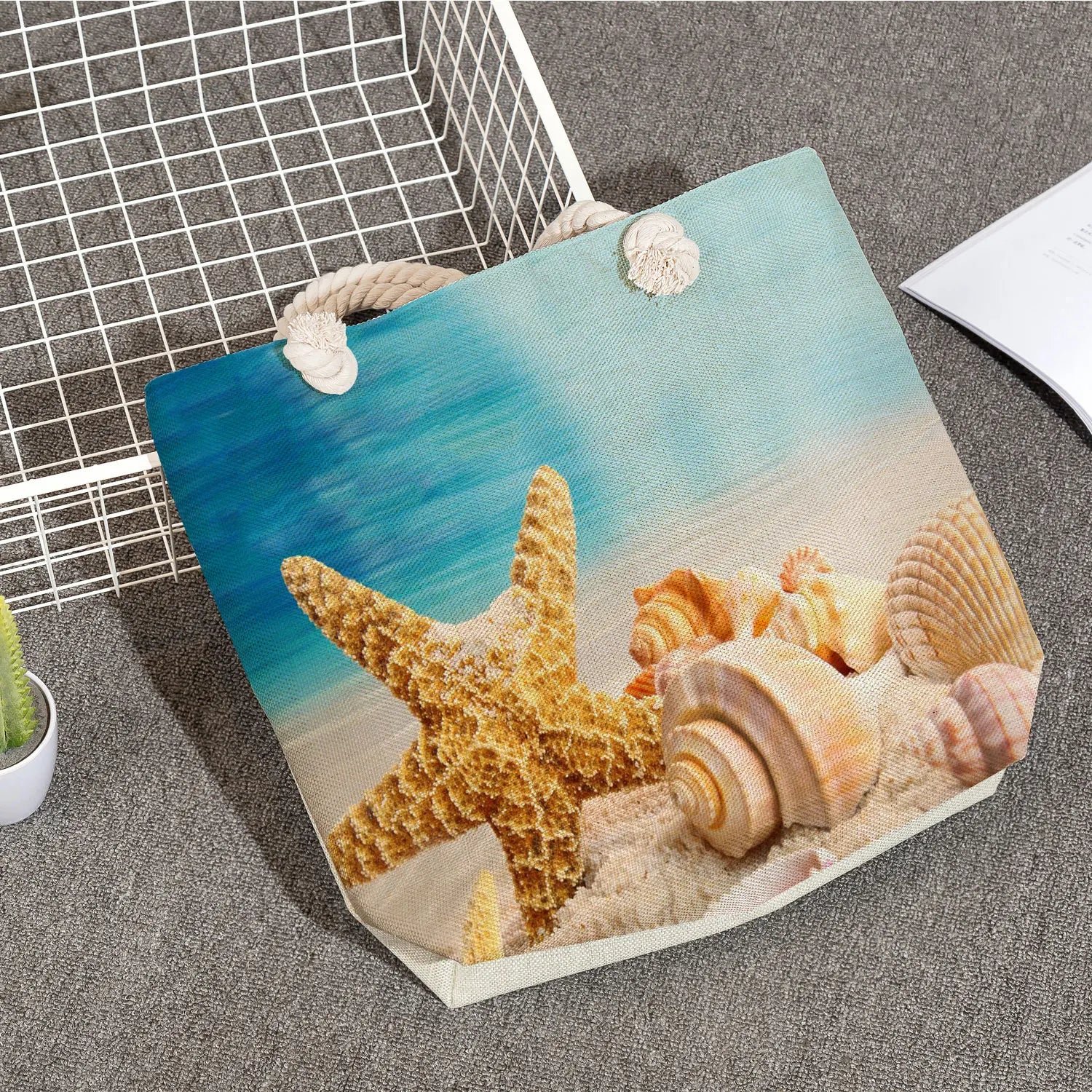 Summer High Capacity Linen Beach Bag Plant Eco Reusable Shopper Bag