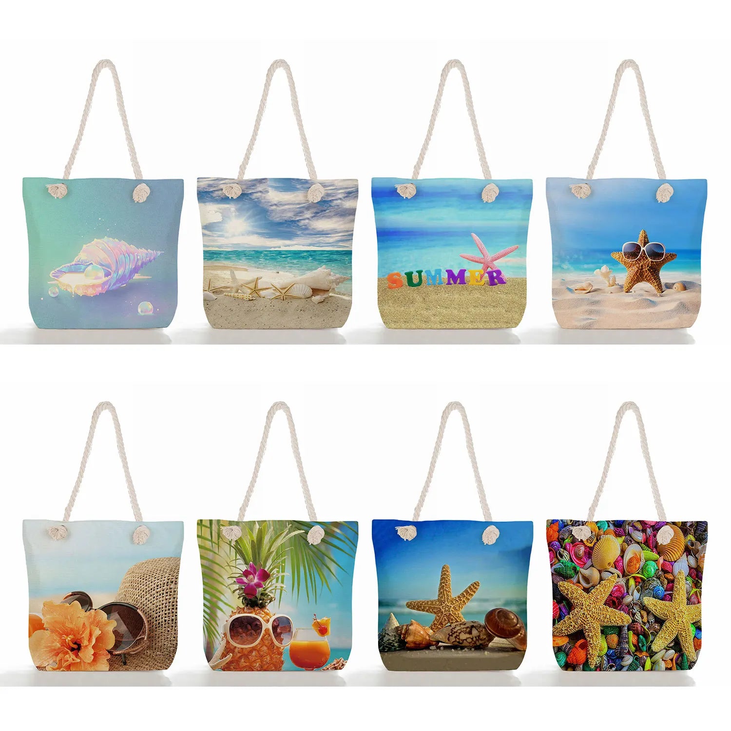 Summer High Capacity Linen Beach Bag Plant Eco Reusable Shopper Bag