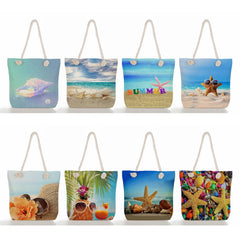Summer High Capacity Linen Beach Bag Plant Eco Reusable Shopper Bag