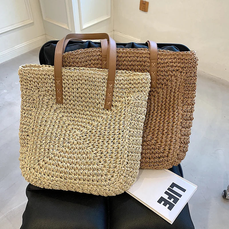Straw Shoulder Bag Rattan Beach Bags Large Capacity Woven Handle Bag