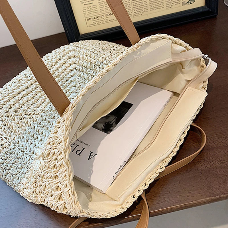 Straw Shoulder Bag Rattan Beach Bags Large Capacity Woven Handle Bag