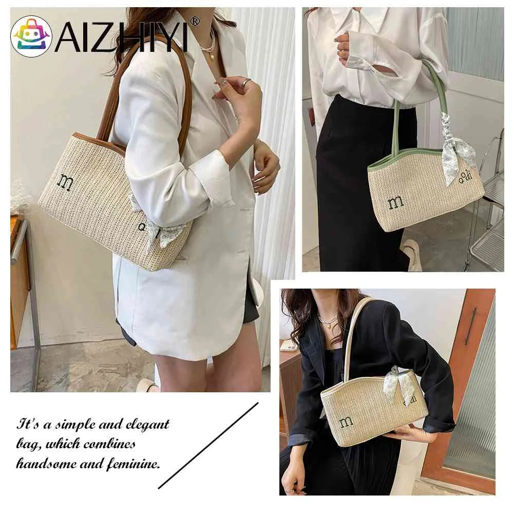 Summer Straw Shoulder Bag Beach Woven Tote Handbag
