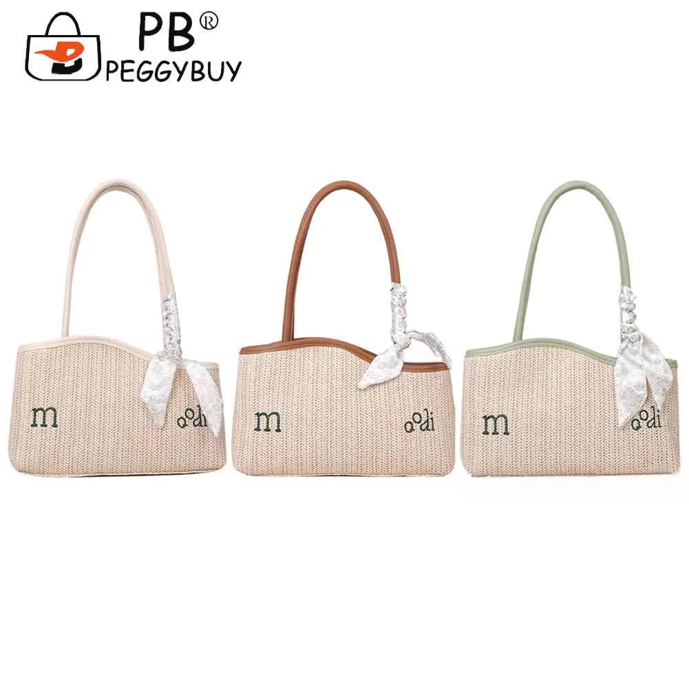 Summer Straw Shoulder Bag Beach Tote Handbag