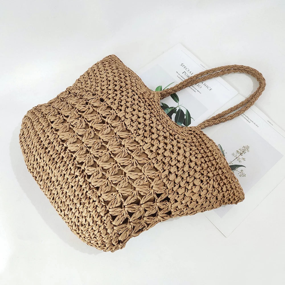 Summer Ladies Woven Tote Hollow Beach Vacation Bags Casual Portable