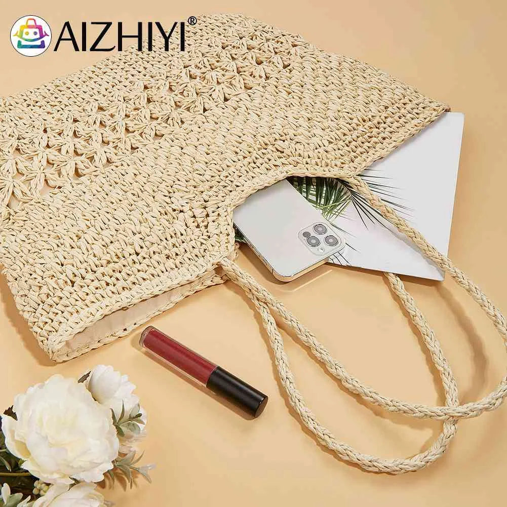 Summer Ladies Woven Tote Hollow Beach Vacation Bags Casual Portable