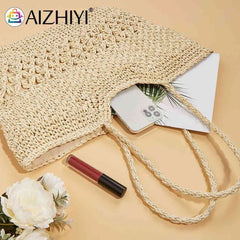 Summer Ladies Woven Tote Hollow Beach Vacation Bags Casual Portable