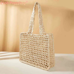 Summer Ladies Woven Tote Hollow Top-handle Bag Casual Portable Net Crochet