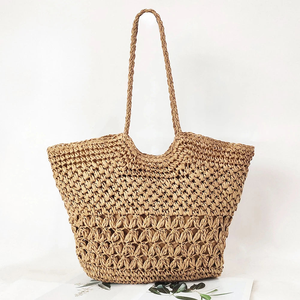 Summer Ladies Woven Tote Hollow Weaving Underarm Bag Casual Large Capacity