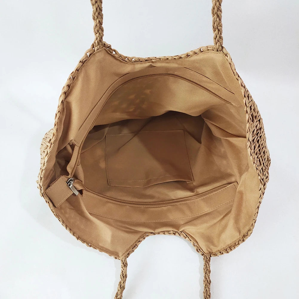 Summer Ladies Woven Tote Hollow Weaving Underarm Bag Casual Large Capacity