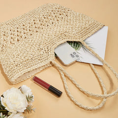 Summer Ladies Woven Tote Hollow Weaving Underarm Bag Casual Large Capacity