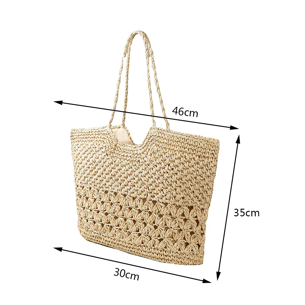 Summer Ladies Woven Tote Hollow Weaving Underarm Bag Casual Large Capacity