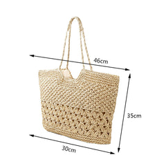 Summer Ladies Woven Tote Hollow Weaving Underarm Bag Casual Large Capacity
