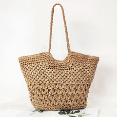 Summer Ladies Woven Tote Hollow Weaving Underarm Bag Casual Large Capacity