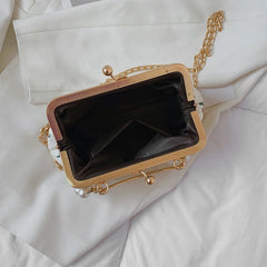 Lady Shoulder Bags Flowers Pearl Chain Handbags PU Crossbody Bag